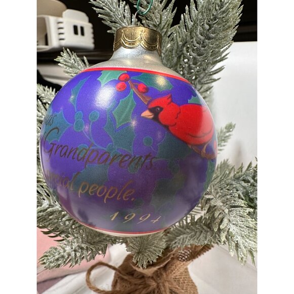 Hallmark Keepsake 1994 Grandparents Glass Ornament Cardinal Holly Berry QX242-6 - Picture 4 of 10